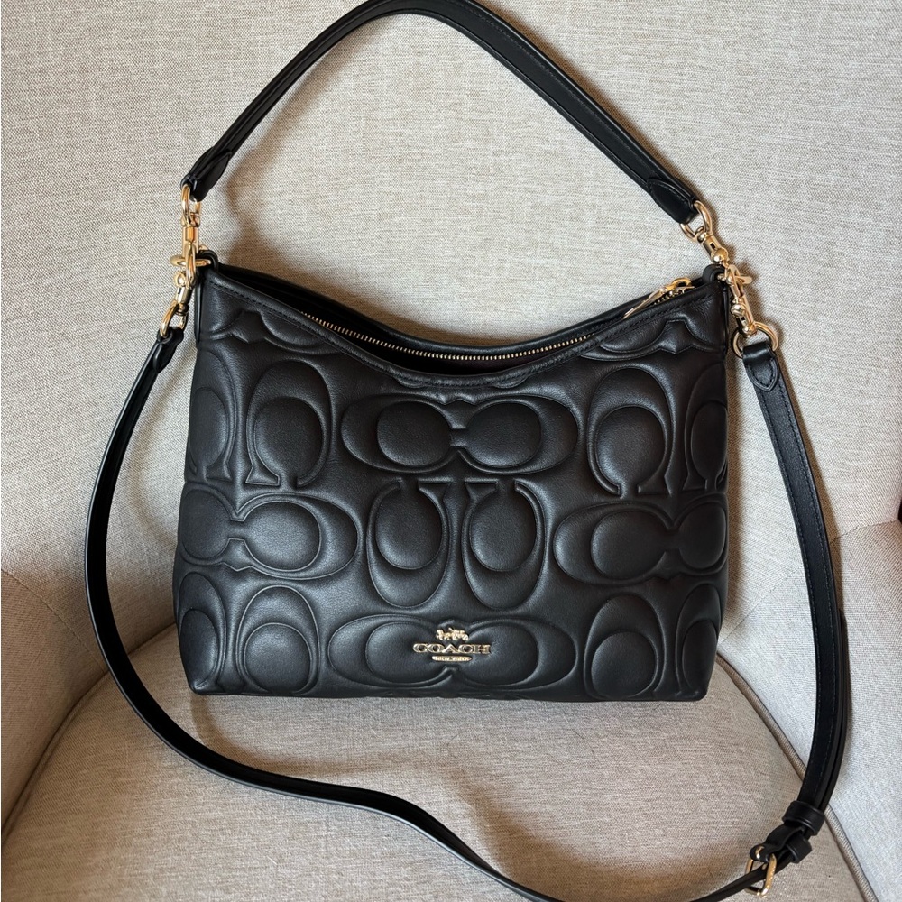 Coach Black Embossed Leather Shoulder Bag